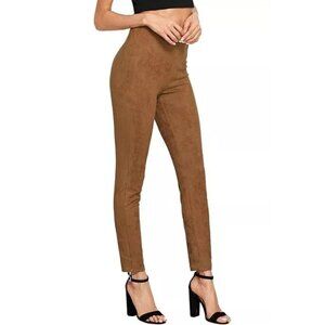 Max Studio 1707M08 Vicuna Faux Suede Pull-on Flat Front Pants Size M